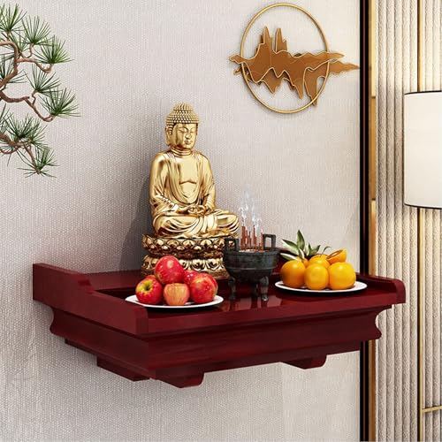 Kleiner wandmontierter Altartisch Holz, persönlicher Altartisch für Zuhause als spiritueller Puja-Tisch, Gebetstisch für Wohnzimmer, Wandregal zur Präsentation.(Wine red) von Pllrbvshs