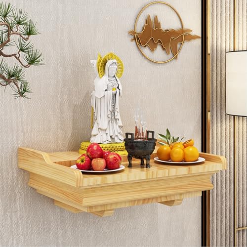 Kleiner wandmontierter Altartisch Holz, persönlicher Altartisch für Zuhause als spiritueller Puja-Tisch, Gebetstisch für Wohnzimmer, Wandregal zur Präsentation.(Wood) von Pllrbvshs