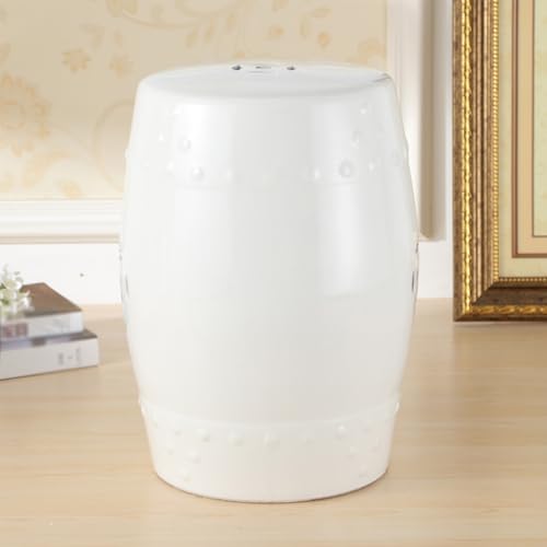 Pllrbvshs Chinesischer dekorativer Gartenhocker, Keramik-Trommelhocker, runder Schuhhocker für den Eingang, Blumendisplay-Regal mit Glasurverzierung, geeignet für Wohnzimmer und Flur.(White) von Pllrbvshs