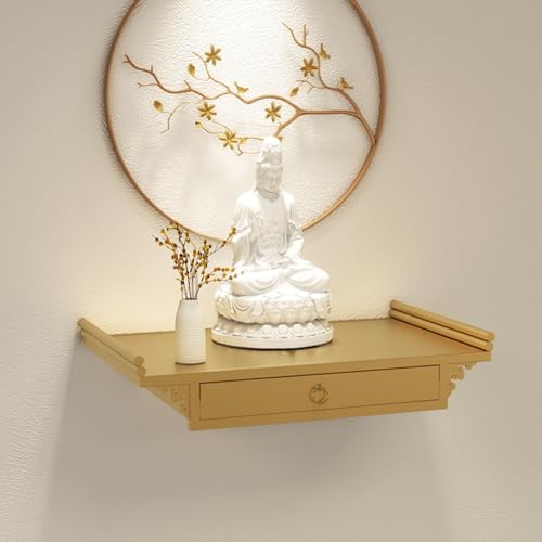 Pllrbvshs Wandmontierter Buddha-Statuenhalter mit Opfertisch Persönliche Metall-Schrein-Opfertisch, Buddha-Statuen-Ausstellungsständer, Gebetstisch mit Verstellbarer Ablage.(Gold,60X38CM/23.6X15IN) von Pllrbvshs