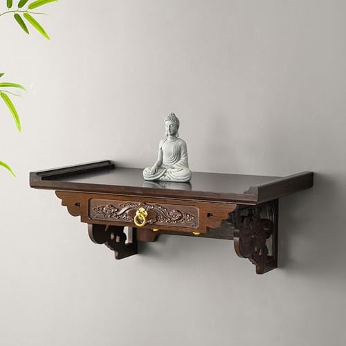 Pllrbvshs Wandmontierter Kleiner Altartisch Altartisch zur Meditation für Buddha-Figuren wandmontierte Buddha-Altartisch eignet Sich ideal für die Anbetung mit Weihrauch.(B50X30CM/19.7X11.8IN) von Pllrbvshs