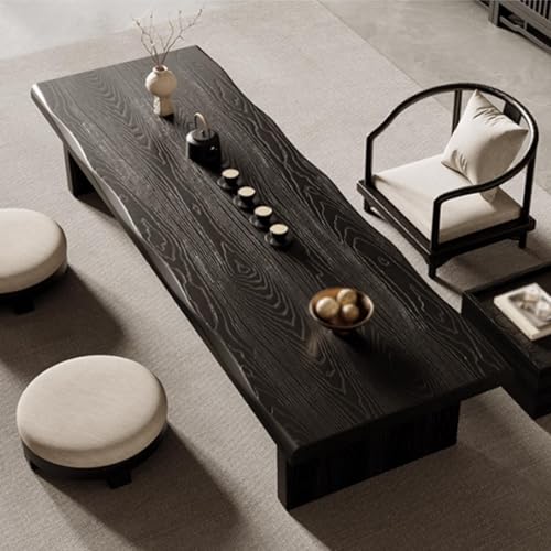 Schlichter japanischer Tatami-Bodentisch aus Holz, großer niedriger Couchtisch für Wohnzimmer und Essen, mit 5 cm/2" starker Tischplatte, Stuhl Nicht enthalten.(BWalnut,100x50x35CM/39.4x19.7x13.8IN) von Pllrbvshs