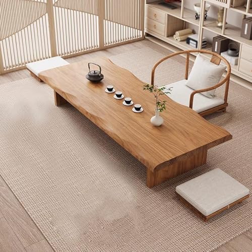 Schlichter japanischer Tatami-Bodentisch aus Holz, großer niedriger Couchtisch für Wohnzimmer und Essen, mit 5 cm/2" starker Tischplatte, Stuhl Nicht enthalten.(Wood,100x50x35CM/39.4x19.7x13.8IN) von Pllrbvshs