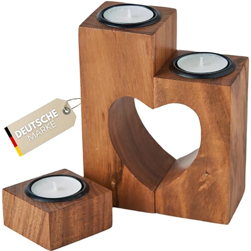 Plogis Herz Teelichthalter Holz - 3er Set aus 15cm Akazie - Muttertagsgeschenk Holz Mama - Kerze Jahrestag Geschenk Sie - Holz Herz Deko Geschenke Muttertag Freundin Hochzeit - Liebesgeschenke Frauen von Plogis