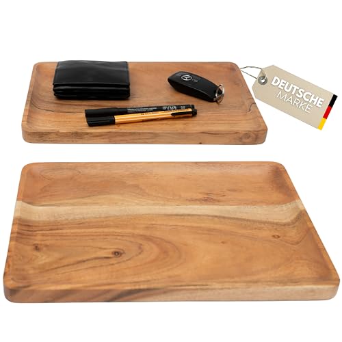 Plogis Holztablett Rechteckig aus Akazie - 2er Set aus 30 x 20 cm Holz Tablett Deko Groß/Dekotablett Holz Länglich/Holzbrett Deko Tablett Rechteckig und Ablage Tablett Schreibtisch/Dekoschale von Plogis