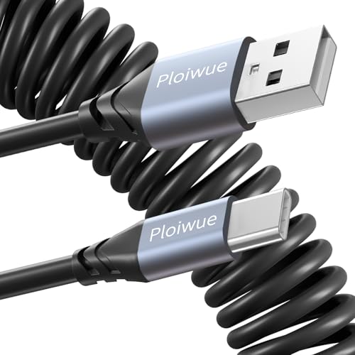 Ploiwue USB C Spiralkabel 1.6M Schrumpfkabel USB auf USB C Kabel und Datenkabel für Android Auto,CarplayGoogle Pixel,iPhone 15 Galaxy S24 Ultra S23 FE S22 S21（schwarz） von Ploiwue