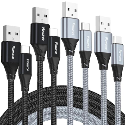 USB C Kabel [4 Stück 2M+2M+3M+3M] 3.1A Ladekabel USB C Schnellladekabel Nylon USB C Ladekabel für Samsung Galaxy S23 S22 S21 S20 Note10 Huawei P9 Pixel 7/6 Switch PS5 15 Pro Max Xperia (schwarz/Grau) von Ploiwue