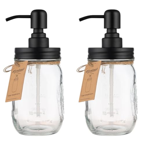 Plomkeest 2er Pack 16oz Einmachglas Seifenspender Klarglas Glas Seifenspender mit rostfreiem Edelstahlpumpe Flüssigseifenspender für Badezimmer, Küchendekor von Plomkeest