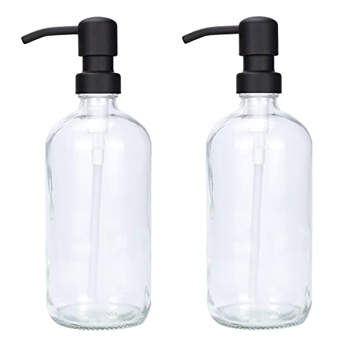 Plomkeest 2er Pack Bernstein Dickes Glas 500ml Seifenspender aus Glas mit schwarzer rostfreier Edelstahlpumpe Flüssigseifenspender für Badezimmer von Plomkeest