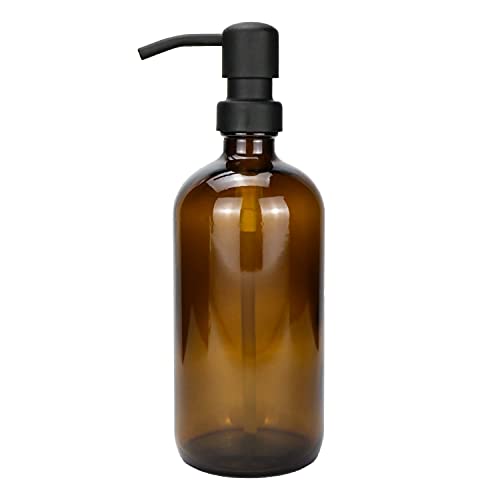 Plomkeest Amber Thick Glass 500ml Glas Seifenspender mit rostfreiem Edelstahlpumpen-Flüssigseifenspender für Badezimmer, Küchendekor von Plomkeest