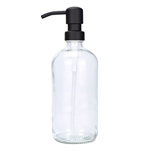 Plomkeest Clear Thick Glass 500 ml Glasseifenspender mit Edelstahlpumpe Flüssigseifenspender für Bad, Küche Dekor (Schwarz) von Plomkeest