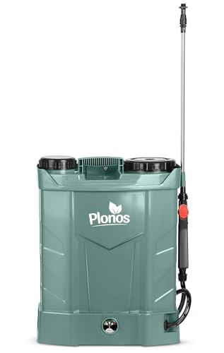 Plonos Drucksprüher Sprühgerät Rückenspritze Kapazität 16 l Akku 8 Ah 12 V 4 Düsen Lanze Grau von Plonos