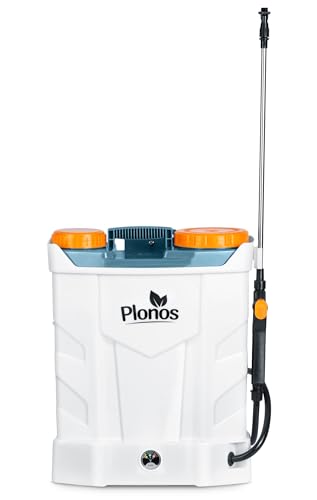 Plonos Drucksprüher Sprühgerät Rückenspritze Kapazität 16 l Akku 8 Ah 12 V 4 Düsen Lanze Weiß von Plonos