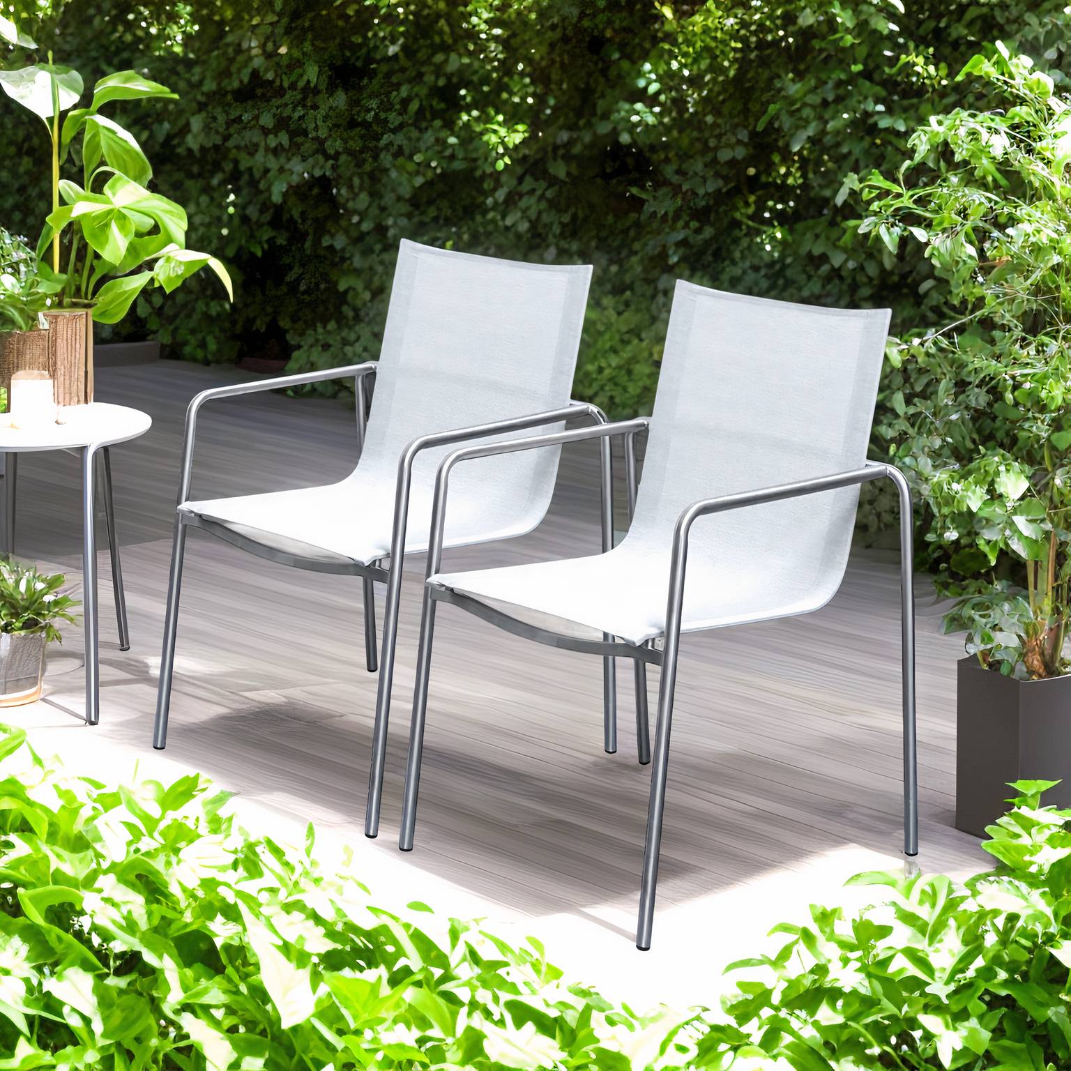 home24 Gartenstuhl Amado 2er-Set Flachgewebe Weiß 60 x 86 x 59cm von home24