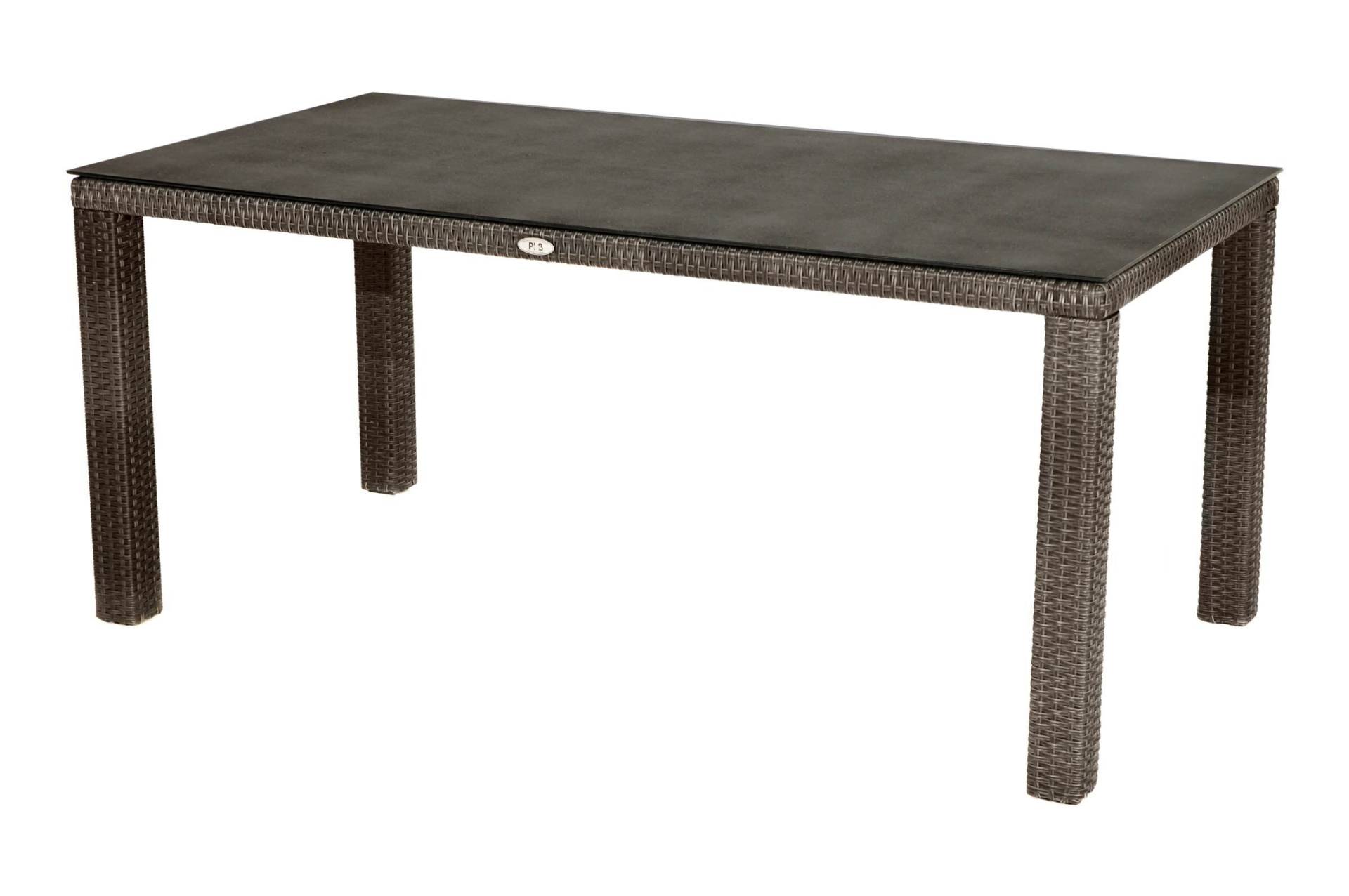 Ploß Rocking Dining Tisch, grau/braun-meliert, Polyrattan, 170 x 90 cm, Glasplatte in Steinoptik von Ploß