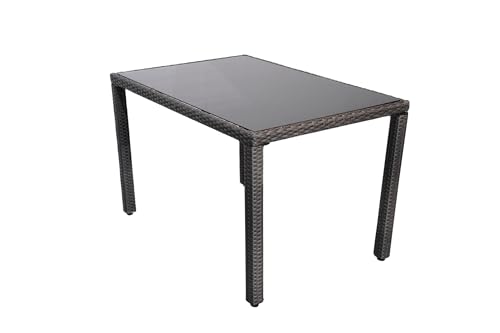 Ploß Bradford Dining-Tisch, Grau-Braun-Meliert, Polyrattan/Glas, 120x80 cm, Witterungsbeständig von Ploß