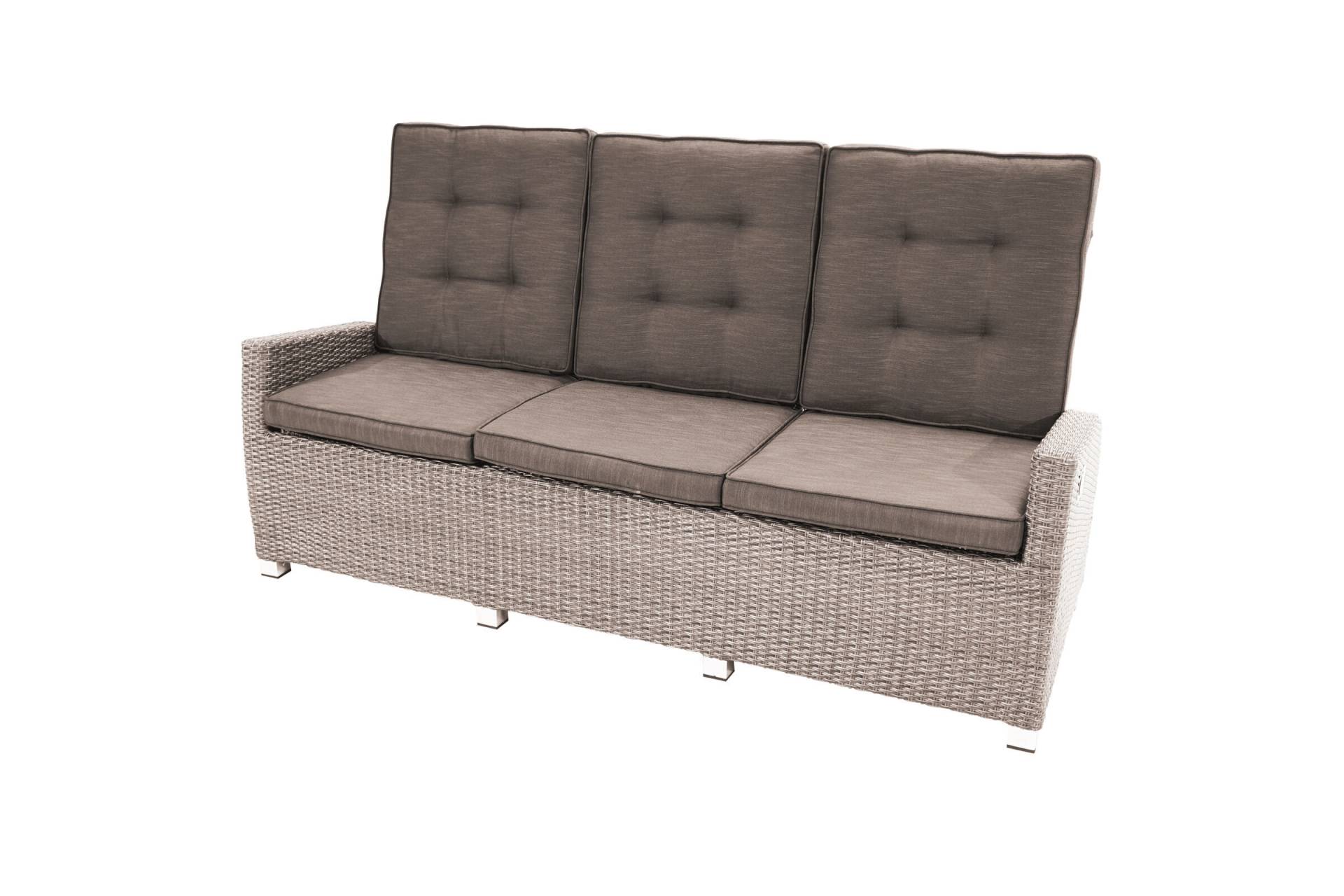 Ploß Nizza Comfort 3-Sitzer Speise-/Lounge-Sofa, champagner-meliert, Geflecht, 210x85x112 cm, verstellbar, inkl. Polster von Ploß
