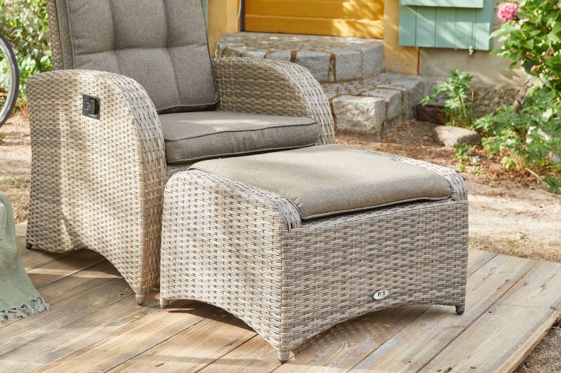 Ploß Rabida Hocker, champagner-meliert, Polyrattan, 71x52x42 cm, zu Loungesessel, inkl. Polster von Ploß