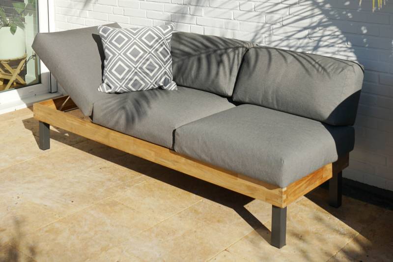 Ploß Skagen Design Sofa, Grau, Aluminium/Teak, 195x75x68 cm, FSC-zertifiziert, Verstellbar von Ploß
