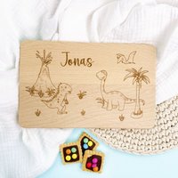 Frühstücksbrettchen Kinder Dino - Geschenk Dinosaurier Frühstücksbrett Personalisiert, Taufe Geburtstag, Brettchen Taufgeschenk von PlotterOtter