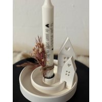 Kerzenhalter Kerze Häuschen Personalisiert Trockenblumen Dekoration Beschriftet Raysin Wunschtext Dekoteller Geburtstag Geschenk Muttertag von PlottonischeLiebe