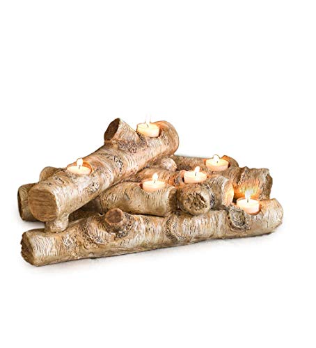 Plow & Hearth Faux Wood Resin Logs Tea Lights Candle Holder, Birch von Plow & Hearth