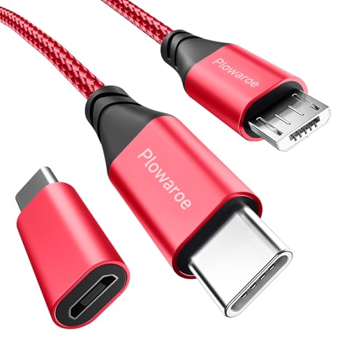 USB C auf Micro USB Kabel 0.5 M USB C to Micro USB Adapter Android Ladekabel Kompatibel fürSamsung Galaxy S20/S9/S9+/S10 Huawei HTC LG （rot） von Plowaroe