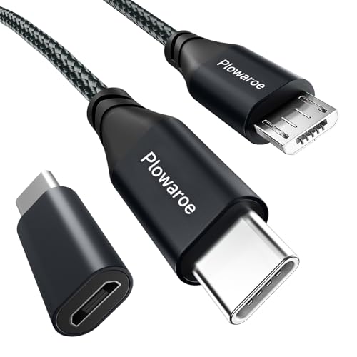 USB C auf Micro USB Kabel 3 M USB C to Micro USB Adapter Android Ladekabel Kompatibel fürSamsung Galaxy S20/S9/S9+/S10 Huawei HTC LG (schwarz） von Plowaroe