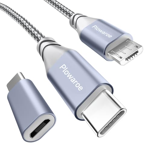USB C auf Micro USB Kabel 3M USB C auf Small USB Adapter Android Ladekabel Kompatibel mit Samsung Galaxy S20/S9/S9+/S10 Huawei HTC LG (Grau) von Plowaroe