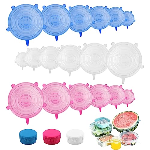 Silikondeckel 18 Stück Silikon Stretch Deckel Set, BPA Free Wiederverwendbar Dehnbare Silikondeckel, Verschiedenen Größen, Rund Silicone Stretch Lids für Schüsseln, Becher, Dosen, Obst von PlsMupn