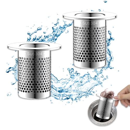 Plstod 2 Stück Abflusssieb, 5cm Silbrig Haarsieb Dusche, Sieb Dusche Abfluss Haare, Edelstahl Abfluss Sieb, Einsetzbar für Küche, Bad, Balkonbodenablauf, Anwendbarer Lochdurchmesser 33mm-55mm von Plstod