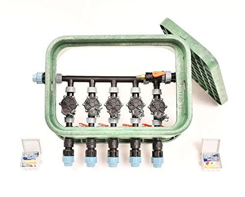 Plug&Rain Ventilbox mit 5 Rain Bird 100-DV Magnetventilen (5 Zonen) für 25 mm PE-Rohr Bewässerung, 24V AC Expert von Plug&Rain