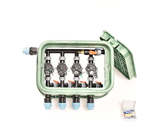 Ventilbox mit 4 Rain Bird 100-DV Magnetventilen (4 Zonen) für 25 mm PE-Rohr Bewässerung, 24V AC Plug&RainExpert von Plug&Rain