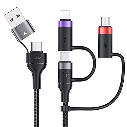 Pluggify 60W USB C Multi Kabel, 6 in 1 Universal Schnellladekabel Mit PD 3A, Typ C/iP/Micro Nylon Mehrfach Ladekabel für Laptop Handy (1.2M Grau) von Pluggify