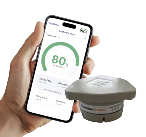 Magnus HAWKi Smart Öltank-Füllstandsmesser Radar-Messgerät – Bluetooth-Verbindung zur Telefon-App, universell passend – kein Bohren erforderlich – Kunststoff-Öltank-Füllstandsanzeige von PlumbEZ