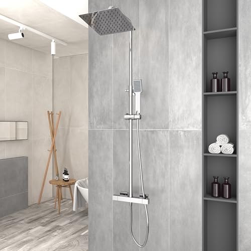 Plumbsys Chrom Duschsystem mit Thermostat Wassersparend mit Handbrause und t Kopfbrause Rechteckig,Thermostat Duschset 304 rostfreier Stahl Plumbsys Chrom Duschsystem mit Thermostat Wassersparend mit Handbrause und t Kopfbrause Rechteckig,Thermostat Duschset 304 rostfreier Stahl von Plumbsys