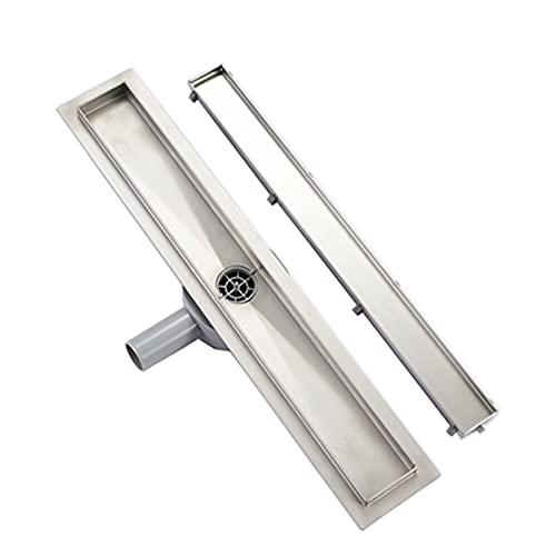 Plumbsys Duschrinne Edelstahl 60cm ，2in1 Befliesbar Doppelseitige bodenablauf Komplettset，Duschablauf 360°drehbarer Siphon mit Geruchsstop und Haarsieb，Ablaufrinne extra flach，Schnelle Drainage von Plumbsys