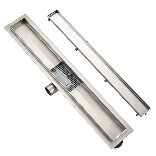 Plumbsys Duschrinne Edelstahl Länge 40cm ，2in1 Befliesbar Doppelseitige bodenablauf Komplettset，Duschablauf Siphon mit Geruchsstop und Haarsieb，Ablaufrinne extra flach，Schnelle Drainage von Plumbsys