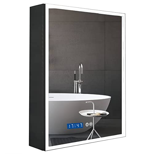 LED Spiegelschrank Badezimmer Spiegelschrank Antibeschlag + Beleuchtung Lichtspiegelschrank + Zeit und Temperatur + Aluminium Rahmenwerk 50x65cm von Plumbsys