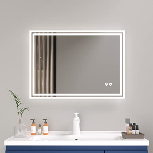Plumbsys LED Badspiegel Badezimmerspiegel mit 3-Farben des Lichts Badezimmer Beleuchtung Antibeschlag Wandspiegel 80x60cm Touchschalter + Beschlagfrei + IP54 wasserdicht von Plumbsys