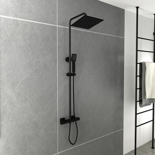 Plumbsys Schwarz Duschsystem mit Thermostat Wassersparend mit Handbrause und t Kopfbrause Rechteckig,Thermostat Duschset 304 rostfreier Stahl Plumbsys Schwarz Duschsystem mit Thermostat Wassersparend mit Handbrause und t Kopfbrause Rechteckig,Thermostat Duschset 304 rostfreier Stahl von Plumbsys
