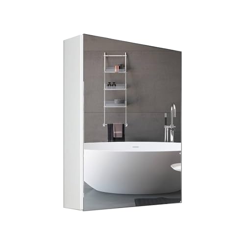 Spiegelschrank Weiß Badezimmer Spiegelschrank 650X500mm Rahmen aus Aluminium 3-stufiges Lagerregal von Plumbsys