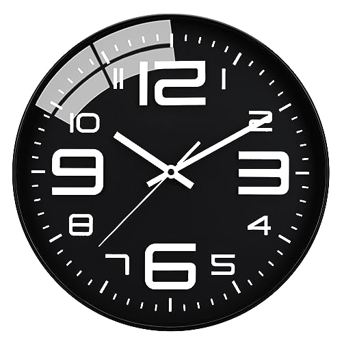 Plumeet 30 cm Anti-Ticken, Stille Wanduhr mit modernem und schönem Design für Wohnzimmer, große Küchen-Wanduhr, batteriebetrieben (Schwarz) von Plumeet