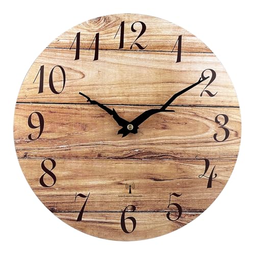 Plumeet Analoge Funk-Wanduhr, 30cm Rahmenlose Hölzerne Wanduhren mit Leisem Quarzwerk, Rustikale Landhaus-Walnuss-Uhren Dekorativ für Schlafzimmer Wohnzimmer, Nur für DE von Plumeet