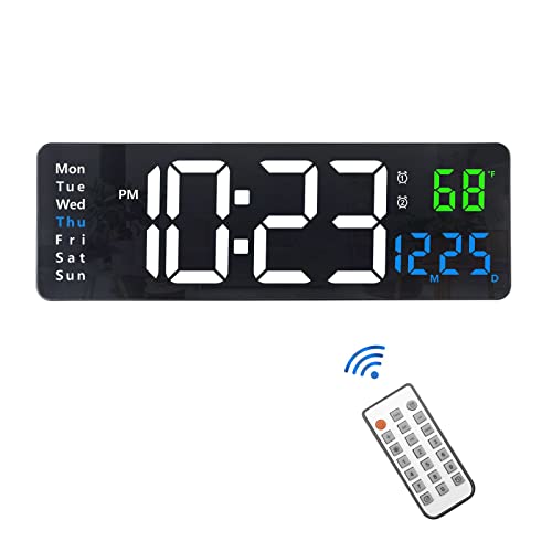 Plumeet Digitale Wanduhr, 40.5cm LED-Wanduhr mit Fernbedienung, Große Ziffern, Automatisches Dimmen, 2 Alarme, Digitaler Alarm zeigt Datum von Plumeet