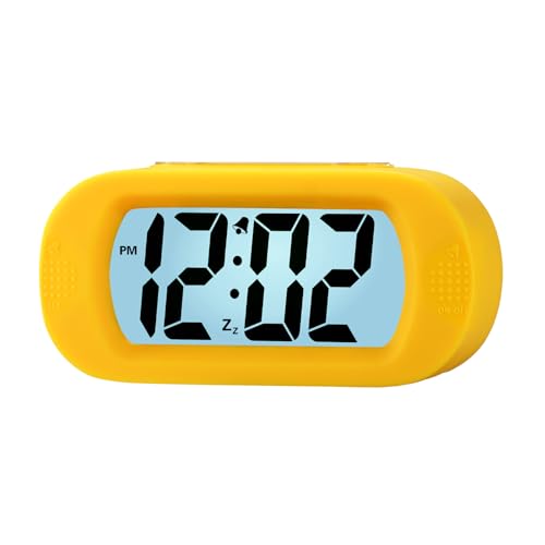 Plumeet Einfach Einzustellen, Großer Digitaler LCD-Reisewecker, Mit Schlummermodus und Nachtlicht, Ansteigendem Soundalarm & Handgerät-Größe, Kinder (Gelb) von Plumeet