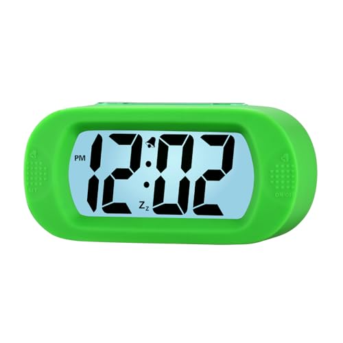 Plumeet Einfach Einzustellen, Großer Digitaler LCD-Reisewecker, Mit Schlummermodus und Nachtlicht, Ansteigendem Soundalarm & Handgerät-Größe, Kinder (Grün) von Plumeet