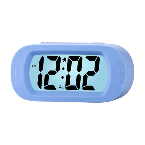 Plumeet Einfach Einzustellen, Großer Digitaler LCD-Reisewecker, Mit Schlummermodus und Nachtlicht, Ansteigendem Soundalarm & Handgerät-Größe, Kinder (Hellblau) von Plumeet