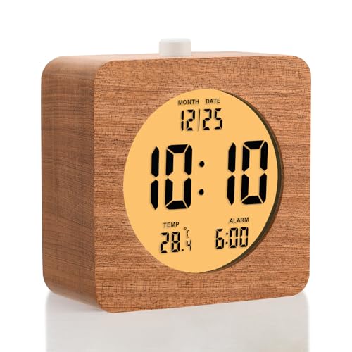 Plumeet Holz Digitalwecker, 10cm Batteriebetriebener Wecker mit Schlummer und Nachtlicht, Elektronische LCD Tischuhr mit Zeit, Datums, Tempe, 12/24 Stunden-Anzeige, Holzdekor, Quadratisch, Sapeli Plumeet Holz Digitalwecker, 10cm Batteriebetriebener Wecker mit Schlummer und Nachtlicht, Elektronische LCD Tischuhr mit Zeit, Datums, Tempe, 12/24 Stunden-Anzeige, Holzdekor, Quadratisch, Sapeli von Plumeet
