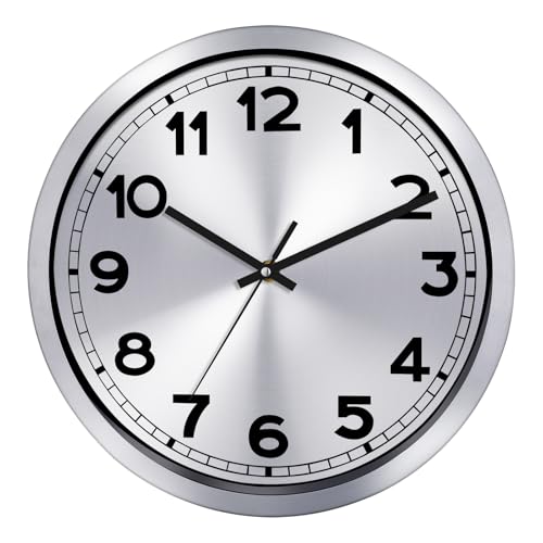 Plumeet Kleine Wanduhr, 25cm Batteriebetriebene Wanduhr mit Silbernem Aluminiumrahmen, Nicht Tickende, Geräuschlose Metallwanduhren, Dekorative Küche, Wohnzimmer, Schlafzimmer Plumeet Kleine Wanduhr, 25cm Batteriebetriebene Wanduhr mit Silbernem Aluminiumrahmen, Nicht Tickende, Geräuschlose Metallwanduhren, Dekorative Küche, Wohnzimmer, Schlafzimmer von Plumeet